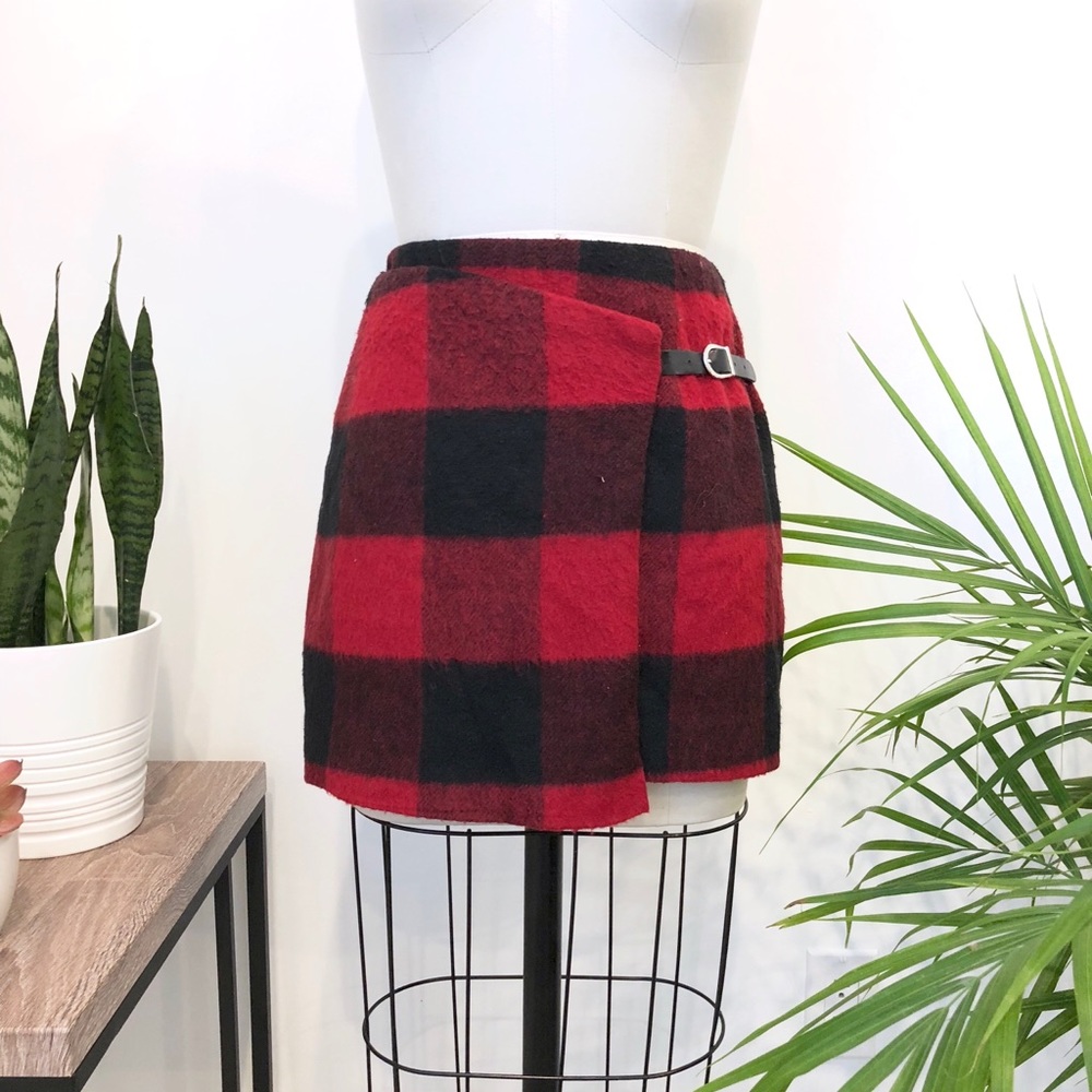 Vintage wool buffalo plaid wrap mini skirt XS